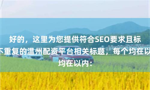 好的，这里为您提供符合SEO要求且标题不重复的温州配资平台相关标题，每个均在以内：